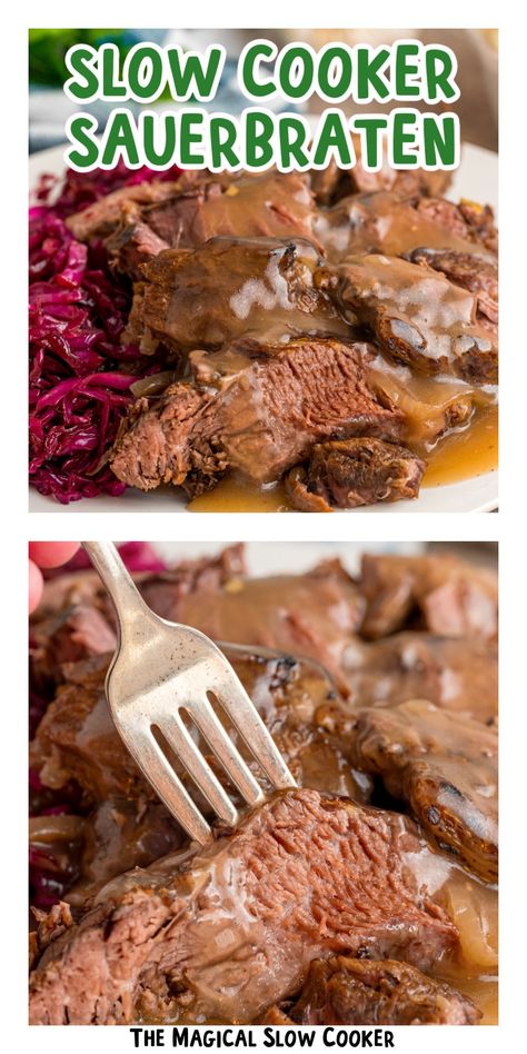 Slow Cooker Sauerbraten Sauerbraten Recipe Slow Cooker, German Sauerbraten Recipe, Slow Cooked Roast Beef, Saurbraten Recipe, Slow Cook Roast, Sauerbraten Recipe, Roast Beef Sandwich Recipes, Slow Cooker Meat, German Food Authentic