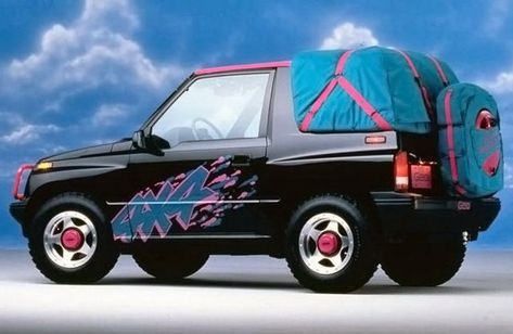 Nothing more ’90s exists than Geo’s Tracker co | Hemmings Daily Geo Tracker, 80s Design, New Retro Wave, Weird Cars, Chrome Wheels, Car Features, Retro Futurism, Retro Aesthetic, Retro Cars