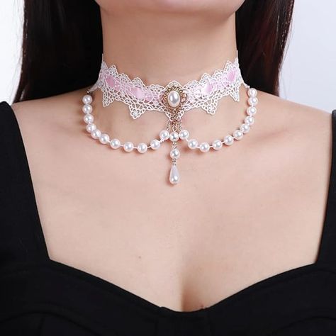 Amazon.com: Xerling Elegant White Lace Choker Necklace Vintage Pearl Necklaces Gothic Victorian Lolita Costume Jewelry Necklaces for Women Flower Lace Choker for Bridal Wedding (Type C) : Clothing, Shoes & Jewelry Necklaces Gothic, White Lace Choker, Lace Choker Necklace, Wedding Types, Christian Dior Haute Couture, Pearl Necklace Vintage, Lace Choker, Women Flower, Gothic Victorian