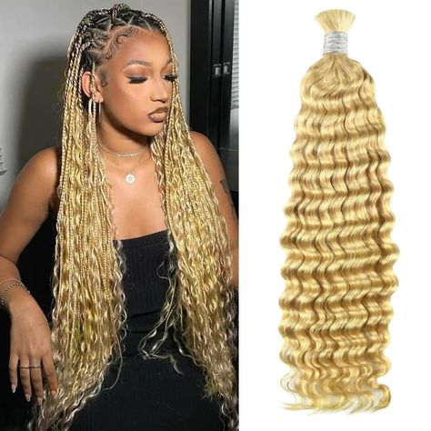 PRICES MAY VARY. 【100% Human Hair Material】: #613 blonde deep wave bulk human hair for braiding is made from 100% unprocessed Brazilian human hair, natural and healthy, full and thick, no shedding, no peculiar smell. Blends perfectly with your hair and looks more realistic and natural. 【Choice of Length and Weight】: The length of #613 blonde color human braiding hair is 14 inch-24 inch, each pack is 100g with 1 human hair bundle, more people choose to order 2 pack-4 pack to be able to make a mor Blonde Braiding Hair, Head Braid, Human Hair For Braiding, Sew In Extensions, Boho Locs, Bohemian Braids, Perfect Hairstyle, Weft Hair Extensions, 613 Blonde