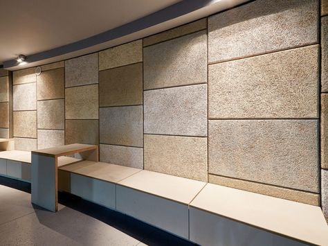 Envirocoustic™ Wood Wool Ceiling and Wall Panels | Acoustical Surfaces Acoustic Ceiling Tiles, Tv Fal, Acoustic Design, Ceiling System, Tile Panels, Acoustic Wall Panels, Acoustic Wall, Wood Fiber, Ceiling Panels