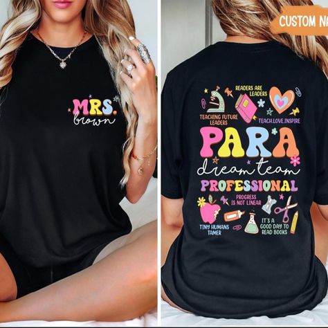 Custom Paraprofessional Shirt, Personalized Para Shirt, Teacher Aide Shirt, Para Shirt, Para Appreciation, Para Day Gift, Teaching Assistant ❤ How to Order * Select the shirt size & color from Drop-down menus * Add your text/ personalization request (optional) * Select the quantity * Click the "Proceed to Check Out" button ❤ Product details: Heavy weight fabric Classic unisex makes this an easy fit Size up if you want something roomier Our shirts include: - Sport Grey And Antique Heathers: 90% Cotton | 10% Polyester - Safety Colors And Heathers: 50% Cotton | 50% Polyester - Another colors: 100% cotton Machine wash cold inside out with like colors, tumble dry low for easy care ❤ Care Instruction * Turn inside out. Machine wash cold. Tumble dry low. * Do not bleach. Do not iron directly on t Para Shirts Ideas, Paraprofessional Appreciation Gifts, Paraprofessional Shirts, Para Appreciation, Paraprofessional Gifts, Teacher Aide, Teachers Aide, Teaching Assistant, Tiny Humans