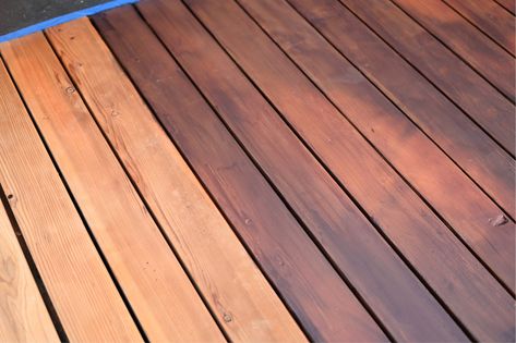 How I Stained Our Deck with Sherwin-Williams - SG Style Redwood Deck Stain, Solid Stain Deck Colors, Sherwin Williams Stain Colors, Solid Stain Deck, Sherwin Williams Deck Stain, Cedar Deck Stain, Painted Pool Deck, Staining Wood Furniture, Wood Deck Stain