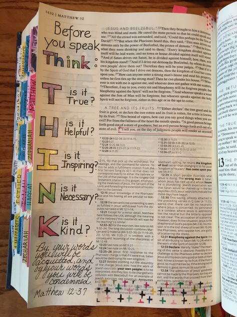 Matthew 12:36 bible journaling Matthew Journaling Ideas, Matthew Bible Journaling Chapter 1, Kjv Journaling Bible, Matthew Chapter 1 Bible Study, New Testament Journaling Ideas, My Creative Bible Kjv, My Creative Bible Kjv Ideas, John 20 Bible Journaling, Ten Commandments Bible Journaling