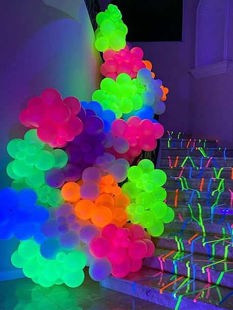 Multicolor    Latex  Balloons Embellished   Event & Party Supplies Neon Pool Parties, Glow Party Decorations, Neon Party Decorations, 14th Birthday Party Ideas, Neon Birthday Party, Sweet Sixteen Birthday Party Ideas, 17th Birthday Ideas, Glow Birthday Party, Diy Glow