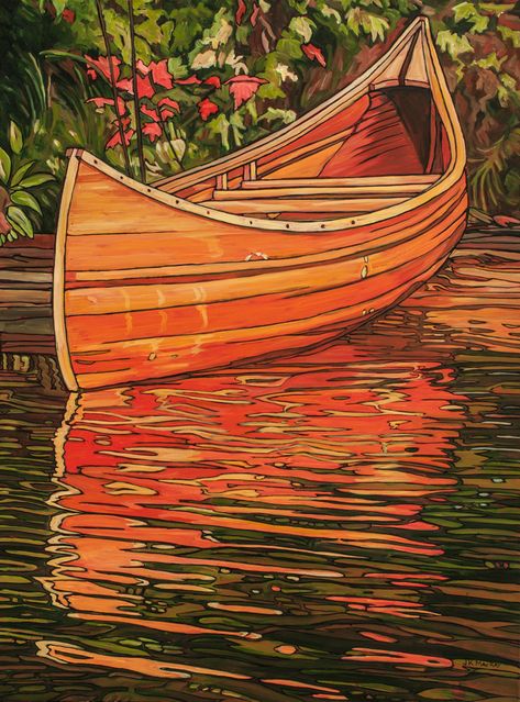 Algonquin Canoe Canoe Side View, Red Canoe Painting, Canoe Painting Ideas, Canoe Aesthetic, Canoe Drawing, Canoe Painting, Canoe Pictures, Tiki Boat, Canoe Art