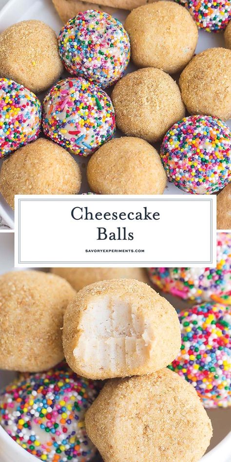 This no bake Cheesecake Balls recipe couldn't be easier! All the flavor of cheesecake wrapped up into a 7 ingredient dessert bite! No Bake Cheesecake Balls, Cheesecake Balls, Mouthwatering Desserts, Fabulous Desserts, Cheesecake Truffles, Cake Ball Recipes, Cheesecake Bites Recipe, Easy No Bake Cheesecake, Dessert Bites