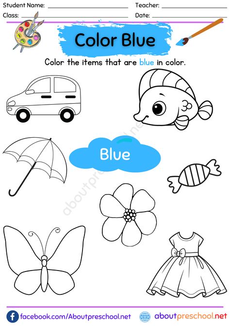 Color Blue Worksheet for Preschool Color Blue Worksheets For Preschool, Color Blue Activities For Preschool, Blue Worksheet, Color Blue Activities, Colors Worksheet, Colors Activity, Colors Preschool, Coloring Worksheets For Kindergarten, Color Worksheet