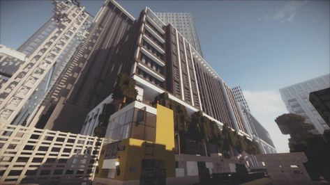 Modern City Mixed-Use Building And Construction Site Minecraft Project Minecraft Construction Site, Mixed Use Building, City Ideas, Building And Construction, Minecraft Modern, Minecraft Inspiration, Mix Use Building, Minecraft City, Minecraft Construction