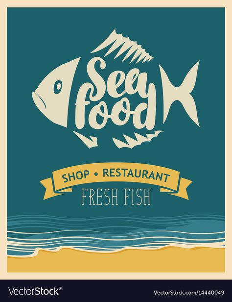 Fish Shop Logo, Fish Restaurant Logo, Seafood Restaurant Logo, Restaurant Banner, Fish Banner, Seafood Art, Retro Banner, Shop Banner Design, Fish Restaurant