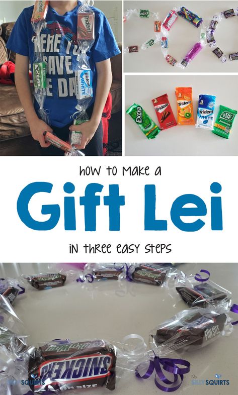 How to make a candy lei in three easy steps - My Silly Squirts Year 6 Graduation Gifts, Candy Lai For Graduation, Chip Lei Diy, Money And Candy Lei, How To Make Candy Leis, Candy Leis For Kids, Candy Leis For Senior Night, How To Make A Candy Lei, Candy Lei Ideas