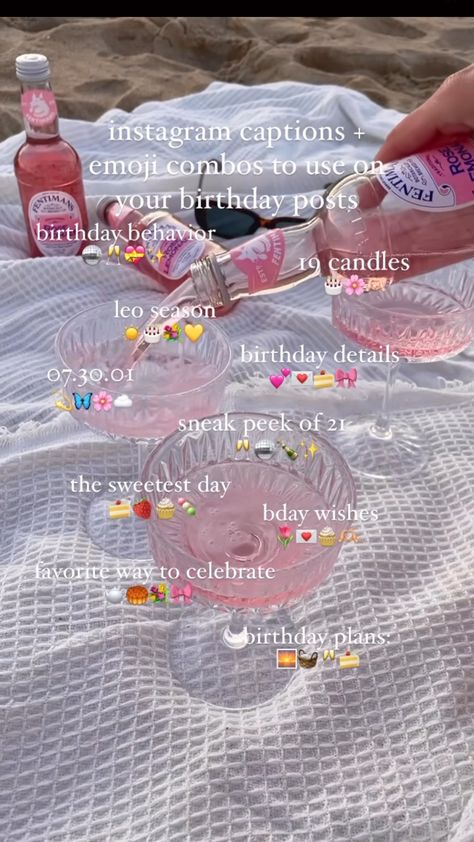 20 Birthday Captions Instagram, Instagram Captions Emoji Combos, Birthday Captions For Myself, 21st Birthday Captions, Cutie Quote, Clever Captions For Instagram, Birthday Captions Instagram, Birthday Drinks, Birthday Ideas For Her