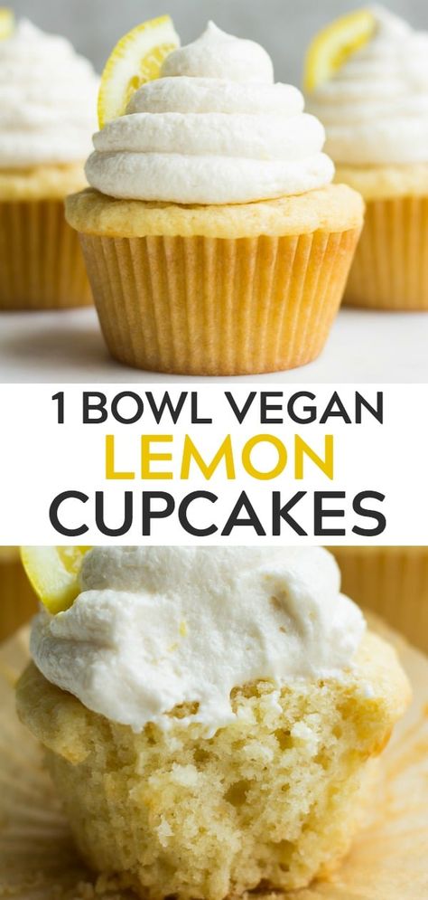 1 Bowl Vegan Lemon Cupcakes, easy to make, moist, fluffy and full of lemon flavor! #vegan #plantbased #dairyfree Vegan Lemon Cupcakes Easy, Healthy Vegan Cupcakes, Best Vegan Cupcakes, Lemon Vegan Recipes, Vegan Lemon Muffins, Lemon Cupcakes Easy, Lemon Recipes Vegan, Nora Cooks Vegan, Vegan Lemon Cupcakes