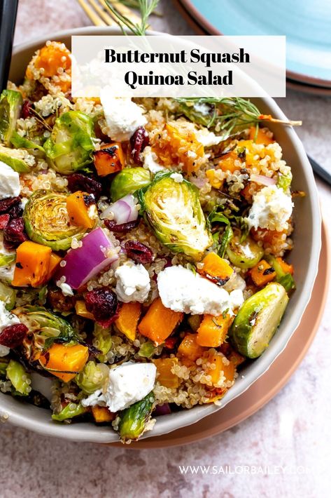 Butternut Squash Quinoa Salad Parmesan Crusted Brussel Sprouts, Crusted Brussel Sprouts, Bailey Recipes, Squash Quinoa Salad, Butternut Squash Quinoa Salad, Meal Sides, Quinoa Salads, Squash Quinoa, Sailor Bailey