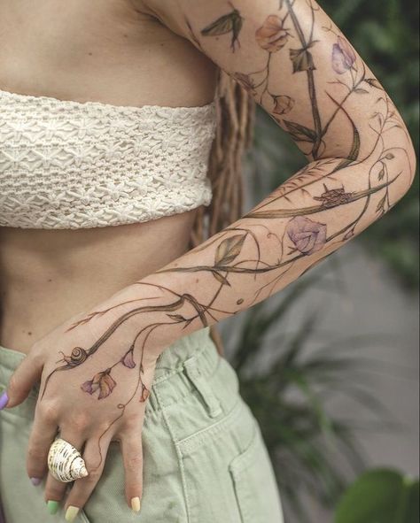 Botanisches Tattoo, Raiden Mei, Tato Jari, Vine Tattoos, Sleeve Tattoos For Women, Dream Tattoos, Elegant Tattoos, 문신 디자인, Nature Tattoos