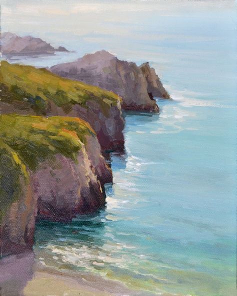 Beach Cliff Painting, Seaside Cliff Painting, Sea Cliff Painting, Cliff Watercolor, Cliff Painting, Ocean Landscape Painting, Seascapes Art, Rocky Point, Ocean Landscape