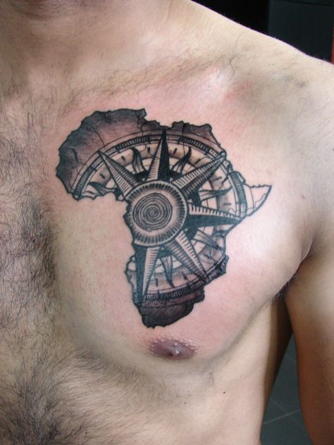 Compass embedded in Africa tattoo, client's reference. #africatattoos #compasstattoos Africa Compass Tattoo, West Africa Tattoo, Map Of Africa Tattoo, African Map Tattoo, Africa Map Tattoo, Henna Men, Africa Tattoo, Avocado Tattoo, Compass Tattoos