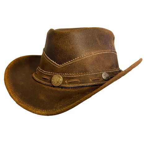 PRICES MAY VARY. Genuine Leather: These western style outback hats are crafted from high-quality leather for durability and a classic look. Adjustable String: Features a convenient string inside the hat for easy bending and customization to fit your head comfortably. Timeless Cowboy Style: Embrace the rugged charm of the Wild West with this classic cowboy hat design. Versatile Wear: Perfect for ranching, rodeos, outdoor adventures, or simply adding a western touch to your everyday outfits. Handc Cowboy Hat Side View, Australian Cowboy Hat, Outback Hats, Cowboy Fit, Halloween Cowboy, Western Wardrobe, Cowboy Hat Design, Brown Cowboy Hat, Leather Cowboy Hats