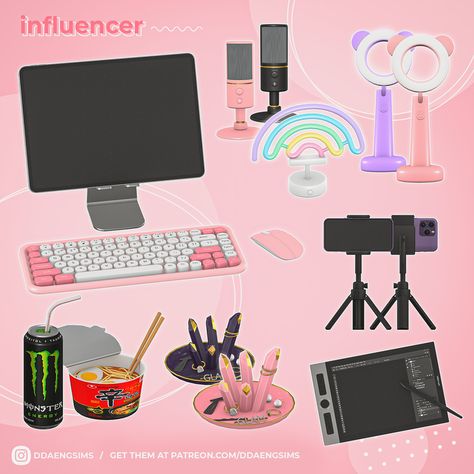 Influencer Set | DDAENG Sims on Patreon Sims 4 Real Food Mod, Sims4 Cc Items, Sims Four Cc Furniture, Sims 4 Cc Furniture Bedrooms Functional, Sims 4 Cc Cluster, Sims 4 Cc Monster High Furniture, Sims 4 Hobbies Cc, Sims 4 Cc Taylor Swift Decor, Sims 4 Influencer