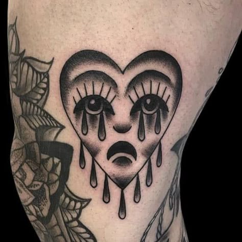 White Heart Tattoos, Traditional Heart Tattoos, Traditional Tattoo Drawings, Crying Heart, Black Heart Tattoos, Traditional Black Tattoo, Traditional Tattoo Inspiration, Traditional Style Tattoo, Herz Tattoo