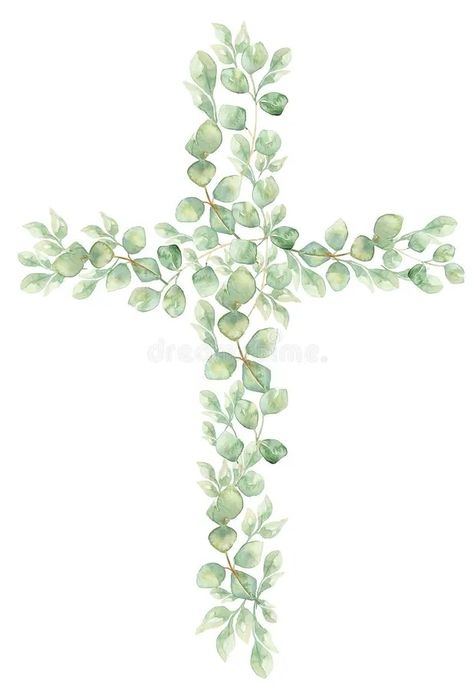 Watercolor hand painted greenery Cross Clipart, Easter Religious florals illustration, eucalyptus Baptism Cross clip art, Holy. Illustration about happy, blossom, clipart - 301374349 Painted Greenery, Cross Clipart, Easter Religious, Watercolor On Wood, Blossom Print, Easter Cross, Holy Cross, Wood Crosses, Apple Blossom