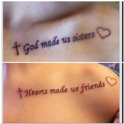 Sister Friends Tattoo, Two Sister Tattoo Ideas, 3 Sisters Matching Tattoos, Sister Quote Tattoos Meaningful, Sister Tattoos Unique Meaningful, Souls Sisters Tattoo, Christian Friend Tattoos For Women, Sister Tattoos For 2 Meaningful Quotes, Matching Tattoos For Sisters Black