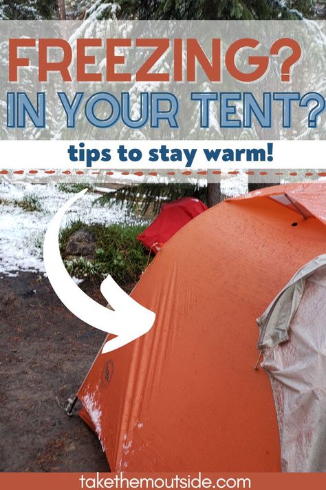 an orange tent in a snowy forest Raining Camping Hacks, Camping In Cold Weather Tips, Homeless Camping Hacks, Camping Winter Hacks, Cold Camping Hacks, Survival Life Hacks Camping & Hiking, Waterproof Tent Camping, Winter Camping Tips, Camping Tricks And Tips