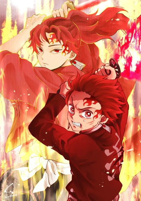 Tanjiro And Yoriichi Anime, Tanjiro Yoriichi Wallpaper, Yoriichi Tsugikuni X Tanjiro, Rengoku Fire Breathing, Yoruichi Tsugikuni, Tanjiro And Yoruichi, Tanjiro Kamado Sun Breathing, Tanjiro Sun Breathing Wallpaper, Tanjiro Fire Breathing