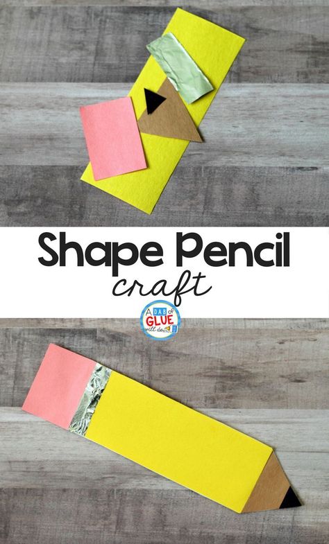 At the beginning of the school year, I am always looking for easy and fun school themed activities for my students like this Simple Shape Pencil Craft. When creating this back-to-school craft, young children will not only review what triangles and rectangles are, but also work on developing their fine motor skills. I use this craft as a way to assess how my students follow directions too. via @dabofgluewilldo School Themed Activities, Pencil Craft, Back To School Crafts For Kids, September Crafts, Pencil Crafts, School Kids Crafts, Welcome To School, K Crafts, Back To School Art