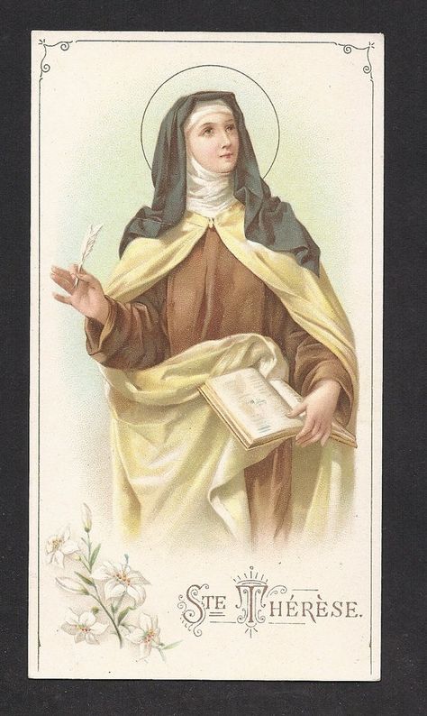 St Theresa Of Avila, Carmelite Saints, Saint Teresa Of Avila, Traditional Catholicism, Santi Cattolici, Vintage Holy Cards, Kartu Doa, Saint Teresa, St Therese Of Lisieux