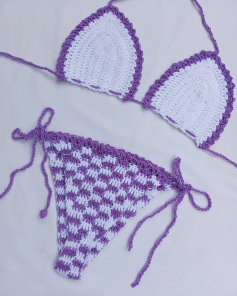 30 DAYS OF CROCHET BIKINIS SETS: DAY 1 Purple and white bikini set @800ksh #fashion #crochetbikini #beachwear #bikinifashion Crochet Bikinis, Purple And White, Crochet Bikini, 30 Day, Crochet, Purple, On Instagram, Quick Saves, White