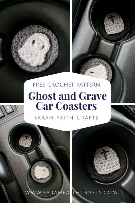 Get ready to add a spooktacular touch to your vehicle's interior with these free crochet patterns for ghost and grave car coasters! 🏳️‍🌈💀 Perfect for Halloween or a spooky car ride, these coasters will surely make your car stand out in style! Grab your crochet hooks and start creating these ghoulishly fun patterns today! 🎃✨ Crochet Car Coasters Halloween, Crochet Spooky Pattern Free, Crochet Coasters For Car, Halloween Coasters Crochet Free Pattern, Crochet Car Cup Holder Coaster Pattern, Free Crochet Patterns Car Accessories, Crochet Patterns For Car, Car Coaster Crochet Pattern Free, Crochet Spooky Pattern