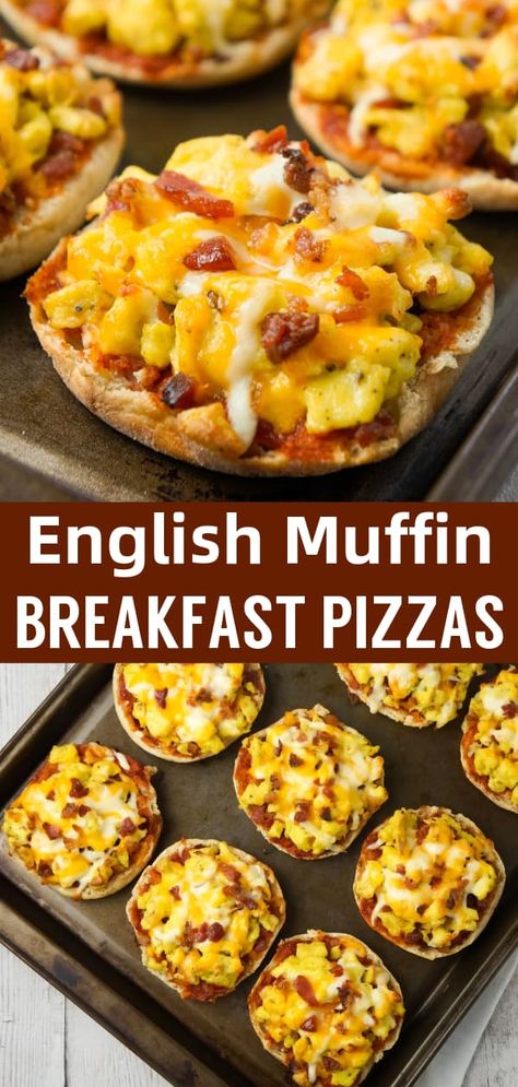 English Muffin Breakfast Pizzas - This is Not Diet Food Hunting Breakfast Ideas, Breakfast Pizza On English Muffins, Things To Make With English Muffins, Easy Breakfast To Take To Work, English Muffin Uses, Things To Do With English Muffins, Meal Prep English Muffin Sandwiches, Ham And Cheese English Muffins, English Muffin Meal Prep