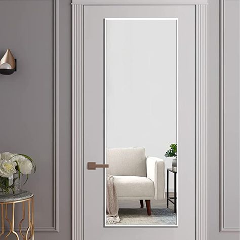 Full Length Mirror On Closet Door, Hanging Mirrors On The Wall Ideas, Mirror On Door Full Length, Full Length Mirror Behind Door, Mirror On Door Ideas, Door With Mirror Design, Bathroom Door Ideas Aluminum, Door Mirror Ideas Decor, Mirror Behind Door