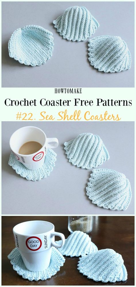 Sea Shell Coaster Free Crochet Pattern - Easy #Crochet Coaster Free Patterns Sea Shell Coasters, Shell Coasters, Crochet Shell Pattern, Crochet Garden, Crochet Coasters Free Pattern, Beach Crochet, Crochet Tutorial Pattern, Crochet Mignon, Confection Au Crochet