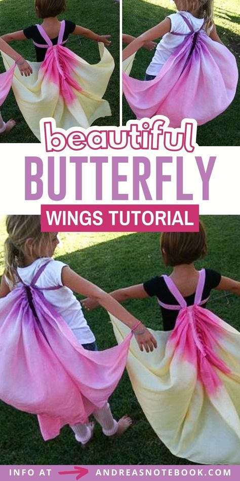 Butterfly Cape Diy, Diy Butterfly Wings Fabric, Diy Fabric Butterfly Wings, Tulle Butterflies Diy, Homemade Butterfly Wings, Fabric Wings Diy, Fairy Wings Diy Easy, How To Make Butterfly Wings, How To Make Wings Costume