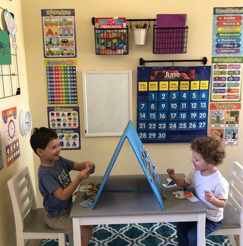 Table Top Desk, Home Daycare Ideas, Homeschool Room Design, Homeschool Room Organization, Toddler Homeschool, Homeschool Supplies, Learning Toys For Toddlers, Home Daycare, Potato Head