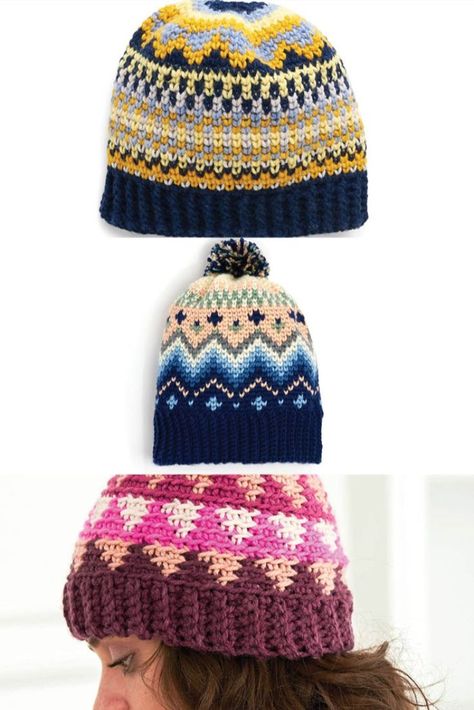 Explore colourful tapestry hat concepts. Tapestry Crochet Hat, Colorful Tapestry, Crochet Tapestry, Tapestry Crochet, Three Color, Crochet Hat Pattern, Keep Warm, Hat Pattern, Color Block