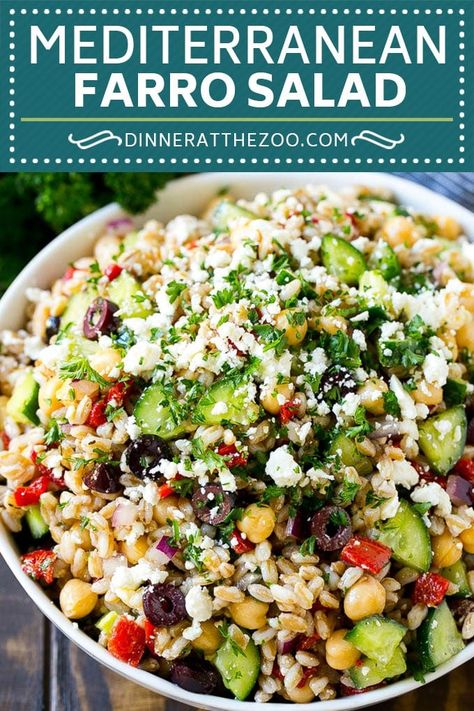 Farro Salad Recipe | Healthy Salad #salad #healthy #cleaneating #farro #dinner #dinneratthezoo Salad Recipes Chickpeas, Salad Recipes Arugula, Easy Healthy Salad Recipes, Recipes Chickpeas, Grain Salad Recipes, Farro Salad Recipes, Farro Recipes, Great Salad Recipes, Salad With Feta