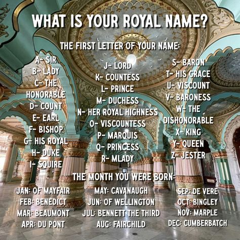 What is your royal name?  #acop #americanconsumeropinion #surveysformoney #namegame What Is Your Royal Name, Royal Last Name Ideas, Royal Sounding Last Names, British Royal Names, Fun Names, Kingdom Names, Royal Names, Surveys For Money, Executive Function