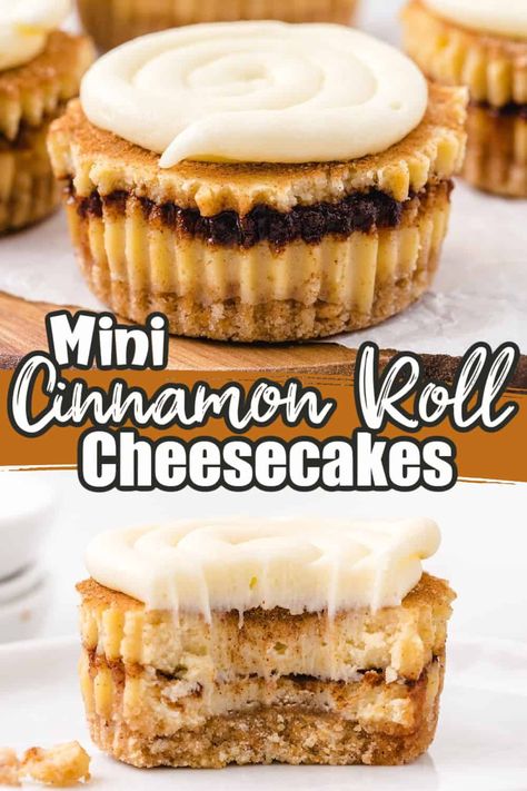 Vanilla Wafer Cheesecake Bites, Muffin Tin Cheesecake, Cheesecakes Bites, Cinnamon Roll Bites Recipe, Cinnamon Swirl Cheesecake, Roll Cheesecake, Cinnamon Cheesecake, Crumb Crust, Cinnamon Roll Cheesecake