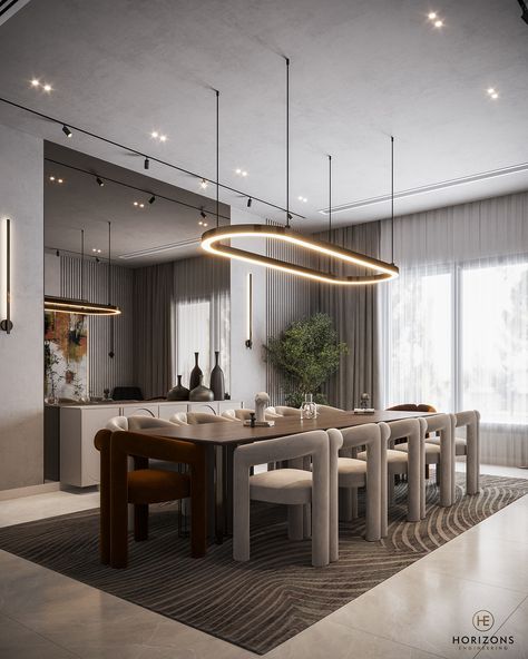 Dining Room on Behance Big Dining Room Ideas Modern, Dining Contemporary Design, Modern Dining Room Design Ideas, Dinning Room Design Modern Interiors, Big Dining Room Design, Dining Area Design Modern Luxury, Modern Dinner Room, Dining Room Interior Design Luxury, Big Dining Room Ideas