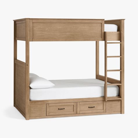 Hampton Teen Bunk Bed | Pottery Barn Teen Bunk Bed With Shelves, Teen Bunk Bed, Teen Bunk Beds, Frame Paneling, Bed With Shelves, White Bunk Beds, Loft Bunk Beds, Simple Frame, Bed Shelves