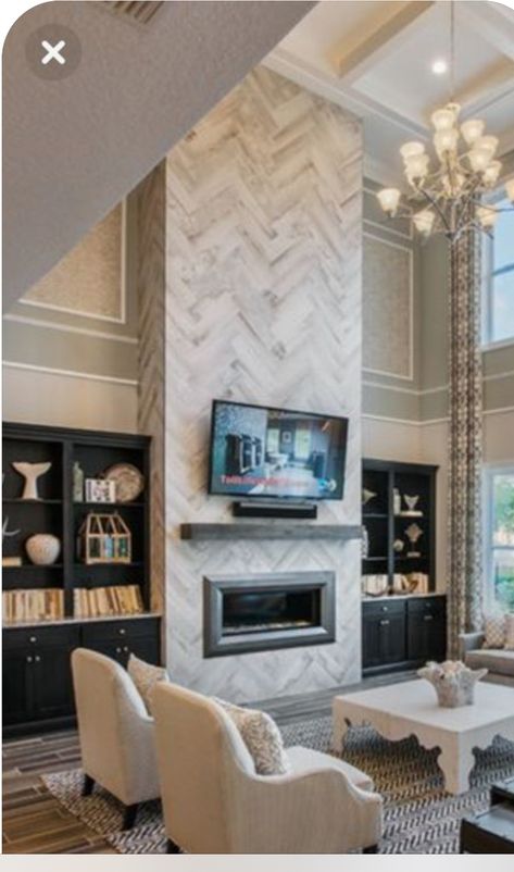 Tall Fireplace Wall High Ceilings Tile, Living Room Fireplace Tall Ceilings, Tall Electric Fireplace Wall High Ceilings, Ceiling Height Fireplace, Extra Tall Fireplace, Two Story Fireplace Wall Ideas, Fireplace To Ceiling Ideas, Tall Fireplace Wall High Ceilings With Tv, Fireplace Transitional Style