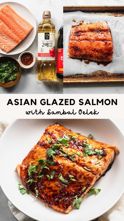 Ingredients for Asian glazed salmon Baked Asian Salmon, Asian Baked Salmon, Glaze For Salmon, Asian Glazed Salmon, Asian Salmon, Steamed Veggies, Asian Dinners, Spicy Salmon, Glazed Salmon