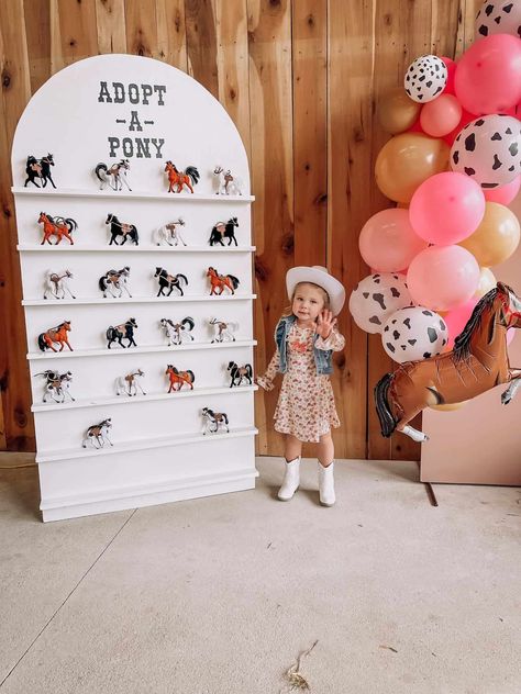 A "Three-Haw" Pink Cowgirl Birthday Party - Everyday She Moms Horse Third Birthday Party, 3rd Birthday Horse Theme, Pink Horse Birthday Party, Cowgirl Third Birthday, Horse Birthday Party Ideas Girl, Pink Cowgirl Birthday Party, Pink Cowgirl Birthday, Cowgirl Party Favors, Birthday Moodboard