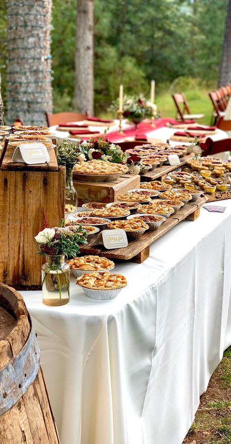 WEDDING PIES | Kendrascountrybakery Wedding Pies Display Receptions, Pie Buffet Wedding, Pie Bar At Wedding, Pie Dessert Table Wedding, Pie Table Wedding Display, Pumpkin Pie Wedding, Mini Pies Wedding Display, Mini Pie Wedding Display, Pie Wedding Display