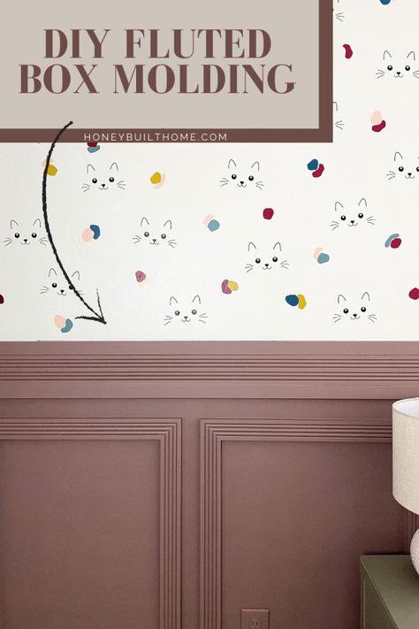 Fluted Box Molding Accent Wall Tutorial – Honey Built Home Modern Millwork Wall, Modern Wanescotting Accent Wall, Wallpaper And Trim Wall, Trim Middle Of Wall, Unique Wall Moulding, Pole Wrap Molding, Box Molding Accent Wall, Ornamental Moulding Accent Wall, Fluted Wall Bedroom Ideas