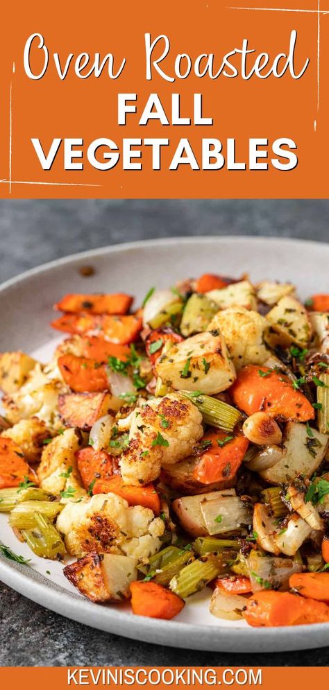 You are going to love this recipe for oven roasted fall vegetables! Get ready for carrots, celery, potatoes, onions, and cauliflower adorned with fresh herbs, garlic, and a savory soup mix. I love simple, classic recipes that deliver huge flavor, and today’s recipe does just that. The Lipton soup mix adds a deep, savory umami flavor to the natural earthy sweetness of the vegetables. The real show stopper in this recipe, however, is the addition of fresh herbs. Roasted Carrots And Celery Oven, Carrots Celery Potatoes, Celery And Peppers Recipes, Recipes Using Carrots And Celery, Celery Carrot Recipes, Roasted Winter Vegetables Oven, Carrots Celery Recipe, Celery Carrots Onion Recipes, Cabbage And Cauliflower Recipes