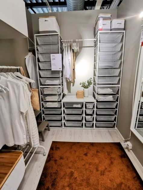 IKEA Jonaxel storage Organization Ideas. Filmed by Mauritz Interior & Design Ikea Jonaxel, Sleeper Sofa Ikea, Bedroom Turned Closet, Small Closet Makeover, Small Closet Organization Bedroom, Walk In Closet Small, Organizing Walk In Closet, Ikea Pax Closet, Ikea Wardrobe